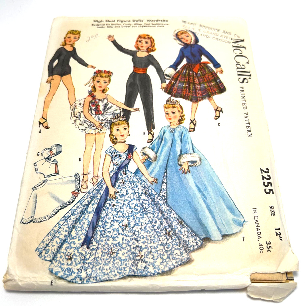 McCalls Vintage 1950's Pattern #2255 12" High Heel Figure Doll Wardrobe